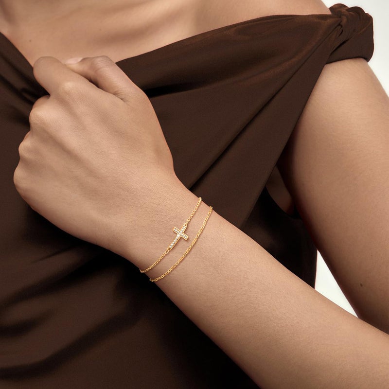 LOYATA Sideway Cross Bracelet Gold Diamond Cubic Zirconia 14K Gold Plated Dainty Chain Simple Jewelry Gift for Women - Image 3